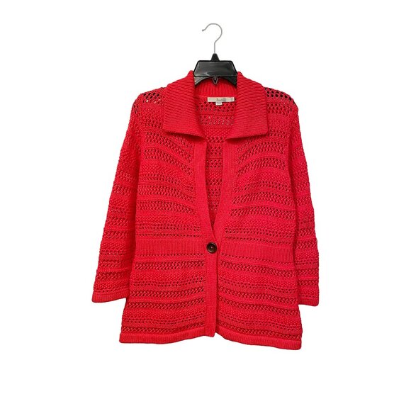 Boden Holiday Red Open-Weave Cardigan — 100% Cotton Button Sweater L - Picture 1 of 7